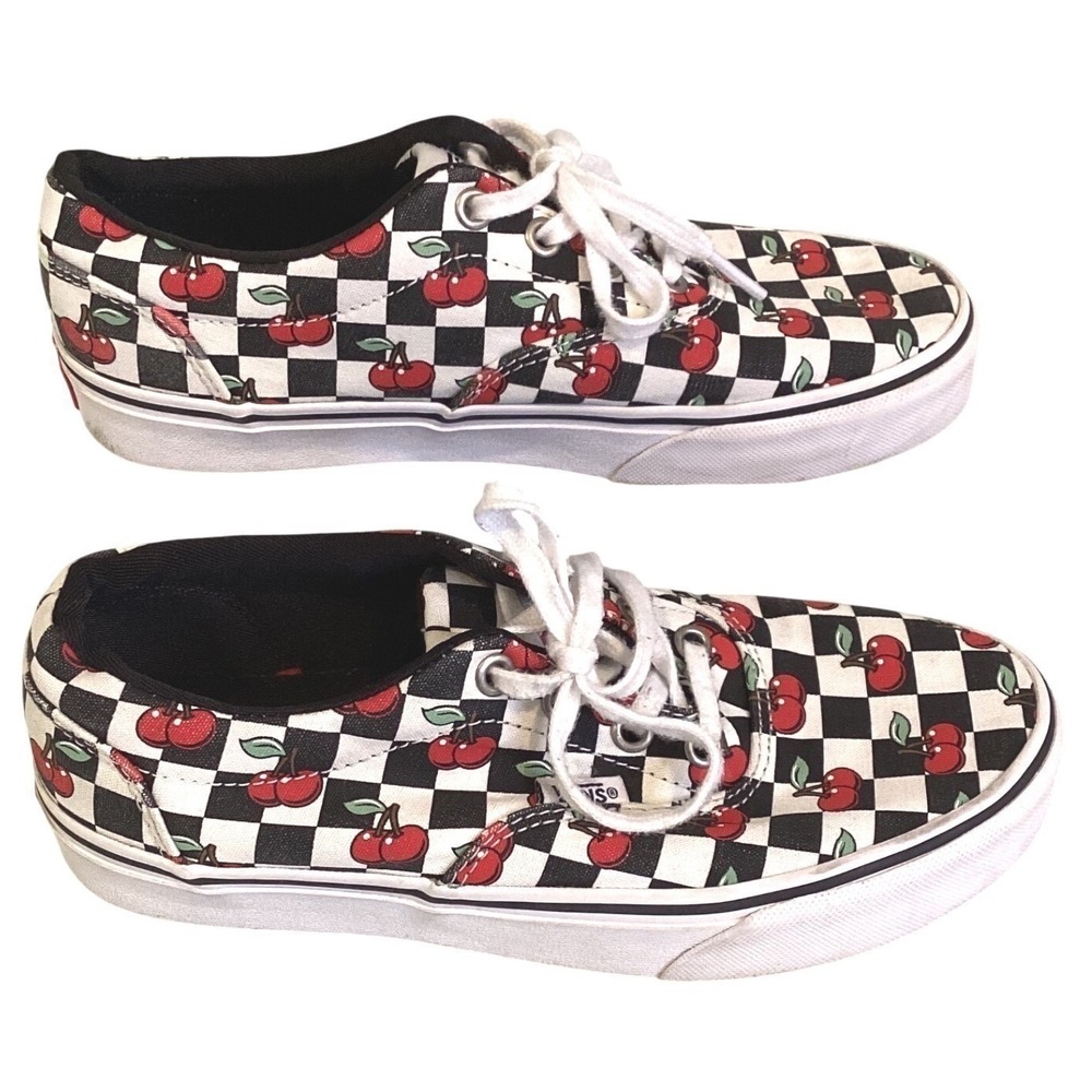 Vans Era Checkerboard Cherry Sneakers Black White Red Low Top Shoes - 6